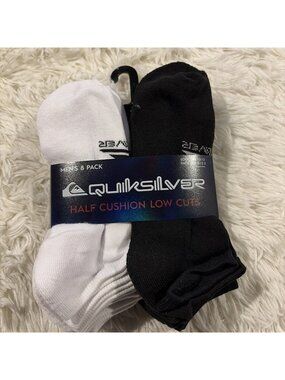 Quicksilver mens 8 pack half cushion low cut socks NWT size 10-13 top logo